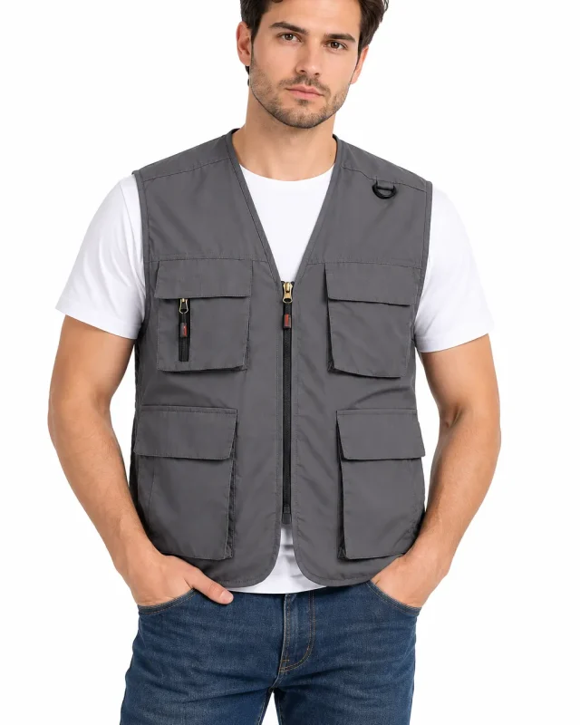 Gilet utilitaire multipoches gris Denver