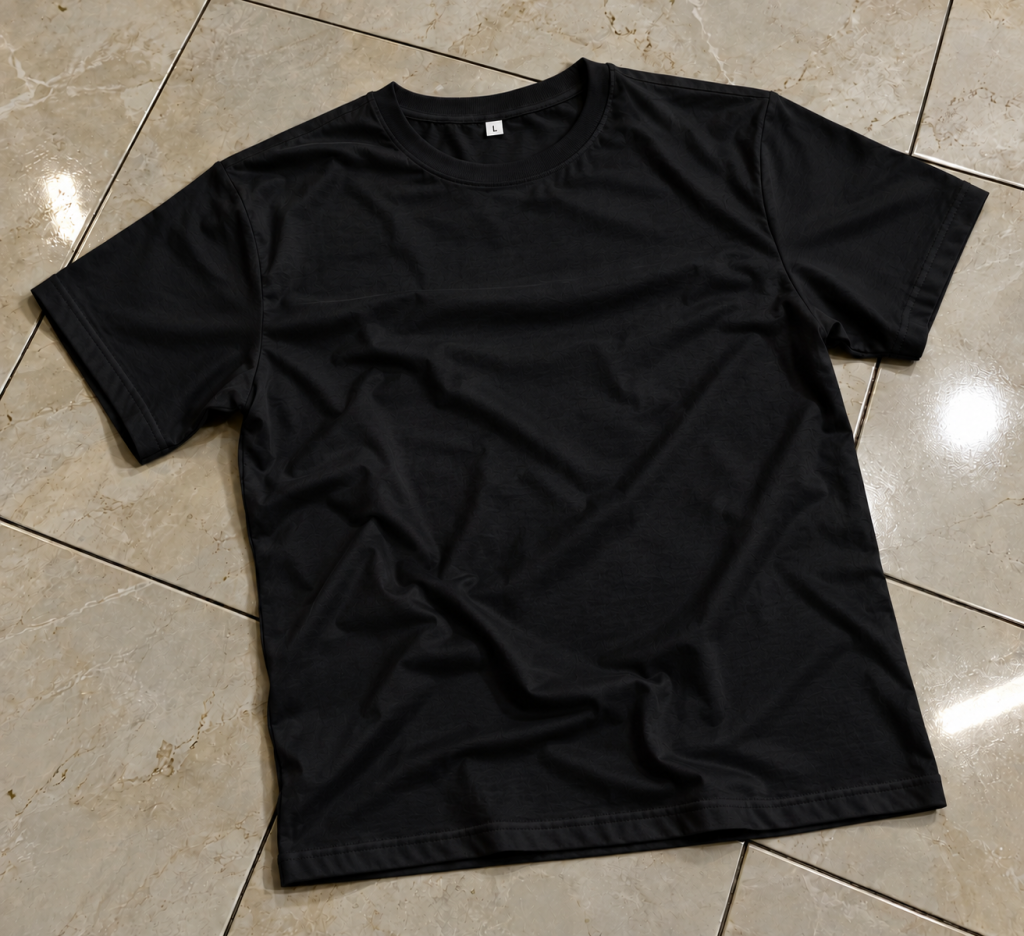 T-shirt col rond noir en coton, à personnaliser