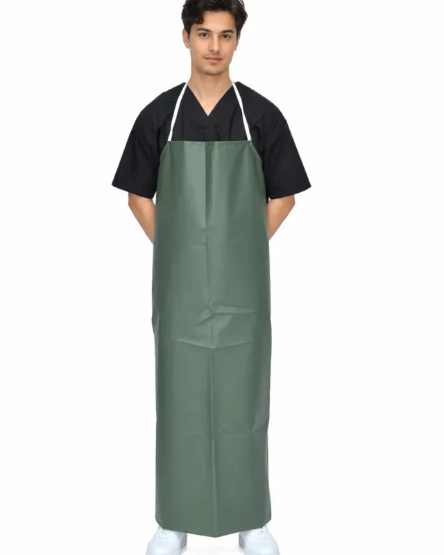 Tablier imperméable vert à bavette pour l’industrie alimentaire