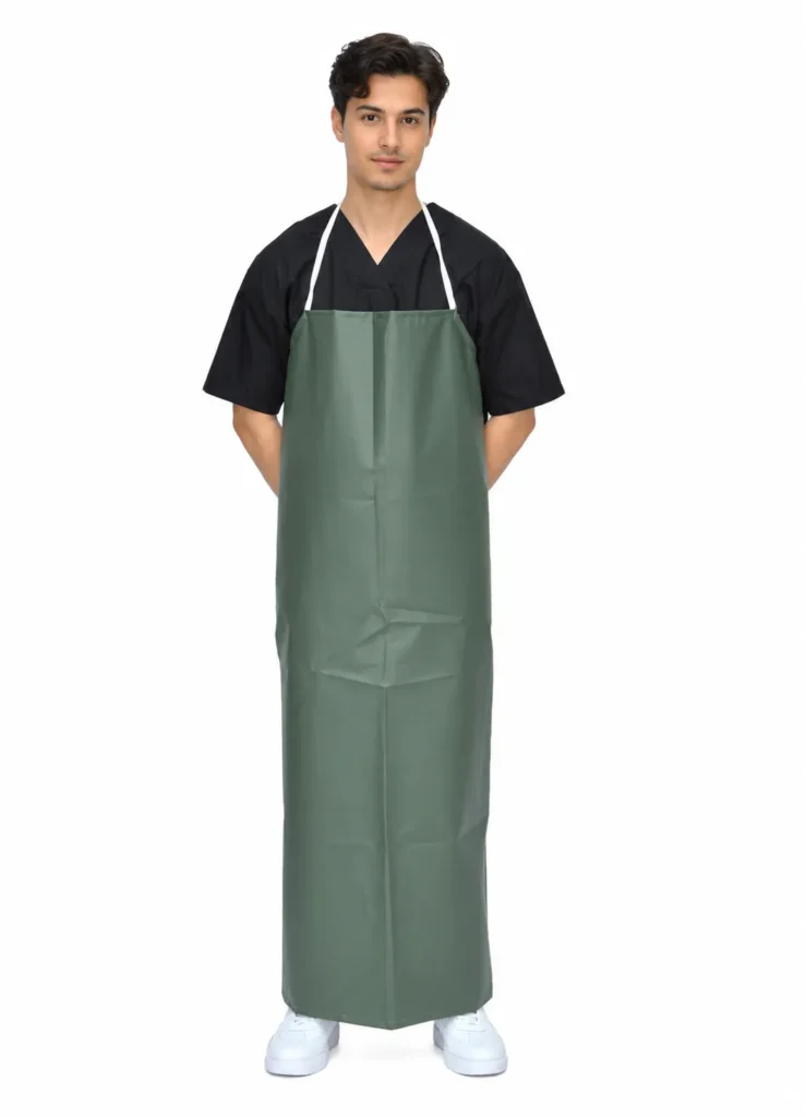 Tablier imperméable vert à bavette pour l’industrie alimentaire
