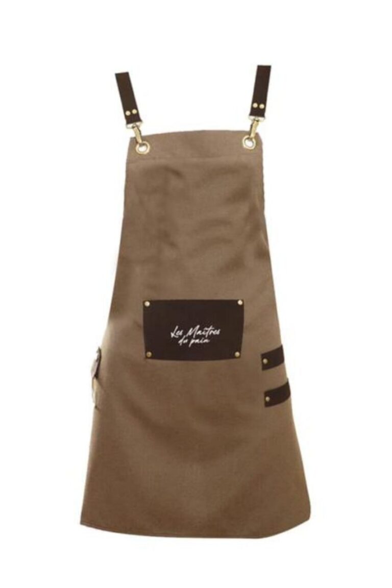 Tablier de serveur marron avec bretelles et écusson en cuir personnalisé